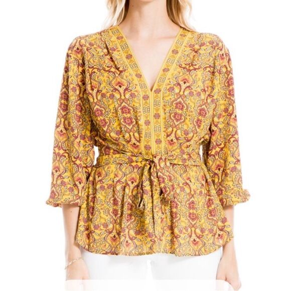 Max Studio Crepe 3/4 Sleeve Tie Front Blouse size small - Picture 1 of 13